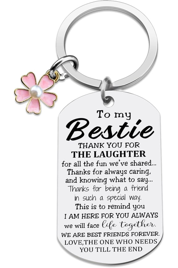 Unique Bestie Gifts,Bestie Flowers,Best Friend Keychain,Birthday Key Chain,Good True Friends Friendship Unbiological