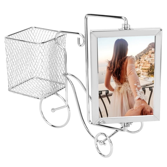 Unique Bicycle-Shaped Metal Photo Frame and Pen Holder, Perfect 3.5x5in Picture Display and Desk Decor