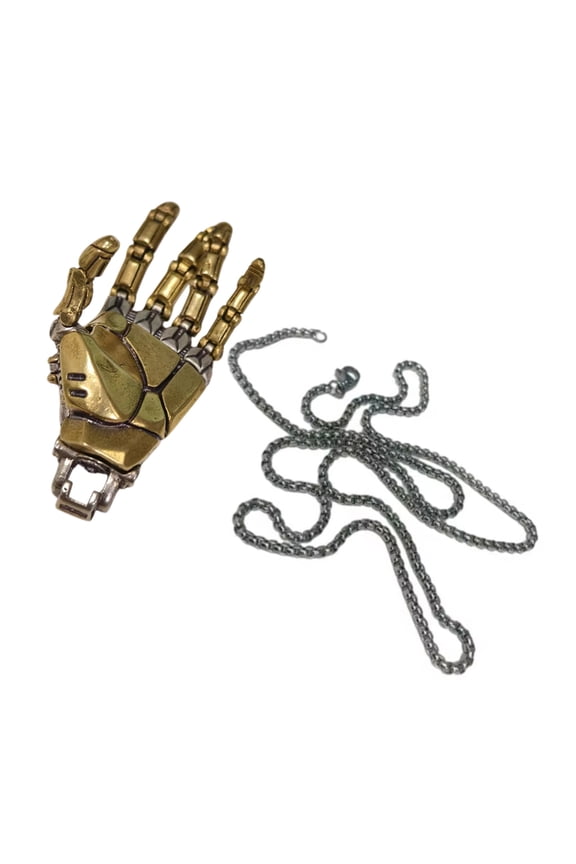 Unique Bio Mechanical Hand with Movable Finger Joints Necklace Copper Jewelry