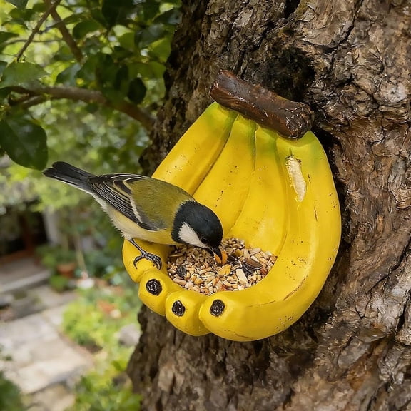 Unique Bird Feeders Banana Resin Shell, Hanging Bird Bath and Fence Bird Feeder for Outdoor Yard Patio Garden Decor(xxw)