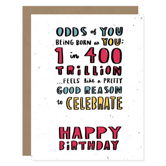 Unique Birthday Card - "1 in 400 Trillion Odds of Being Born" Design - Blank Inside, Envelope Included - Perfect for Celebrating Birthdays and Special Occasions