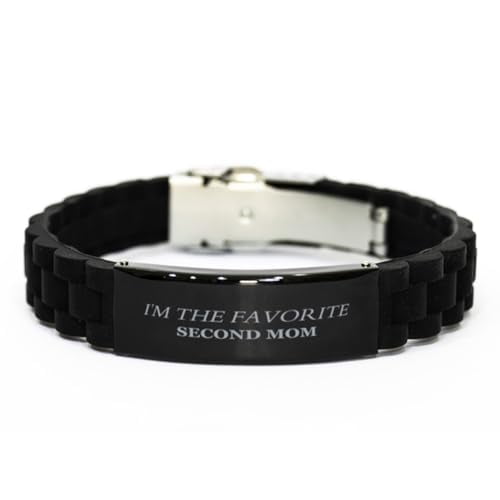 Unique Black Glidelock Clasp Bracelet for Second Mom - IM THE FAVORITE - Inspirational Gifts for Birthday, Christmas, Easter - Show Appreciation to Your Second Mom with this Engraved Bracelet of