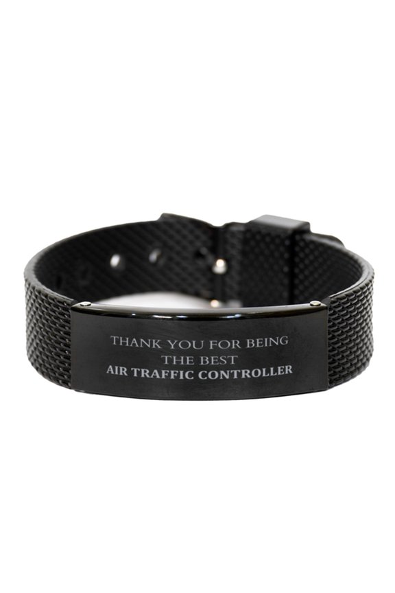 Unique Black Shark Mesh Bracelet for Air Traffic Controllers - Thank You for Being the Best, Perfect Gift for Birthday, Christmas, Graduation, and Veterans Day