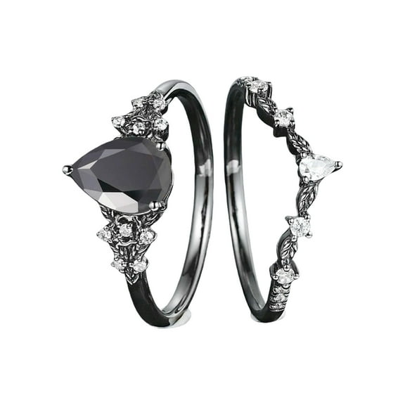 Unique Black Stone Floral Rings Alloy Construction Comfortable Daily Wear Jewelry Available In 5 Sizes