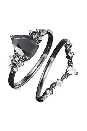 Unique Black Stone Floral Rings Alloy Construction Comfortable Daily Wear Jewelry Available In 5 Sizes