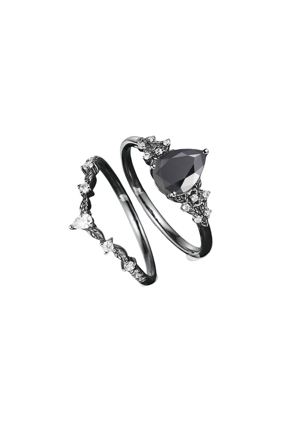 Unique Black Stone Floral Rings Alloy Construction Comfortable Daily Wear Jewelry Available In 5 Sizes