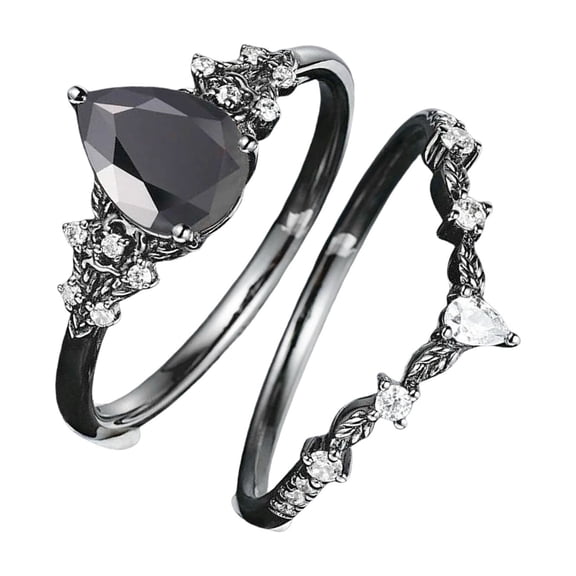 Unique Black Stone Floral Rings Alloy Construction Comfortable Daily Wear Jewelry Available In 5 Sizes