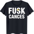 thumbnail image 1 of Unique Black T-Shirt with Bold 'FUSK CANCES' Graphic & Player Design, 1 of 5