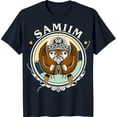 thumbnail image 1 of Unique Black T-Shirt with Bold 'SAMIM' Graphic & Winged Crown Design, 1 of 5