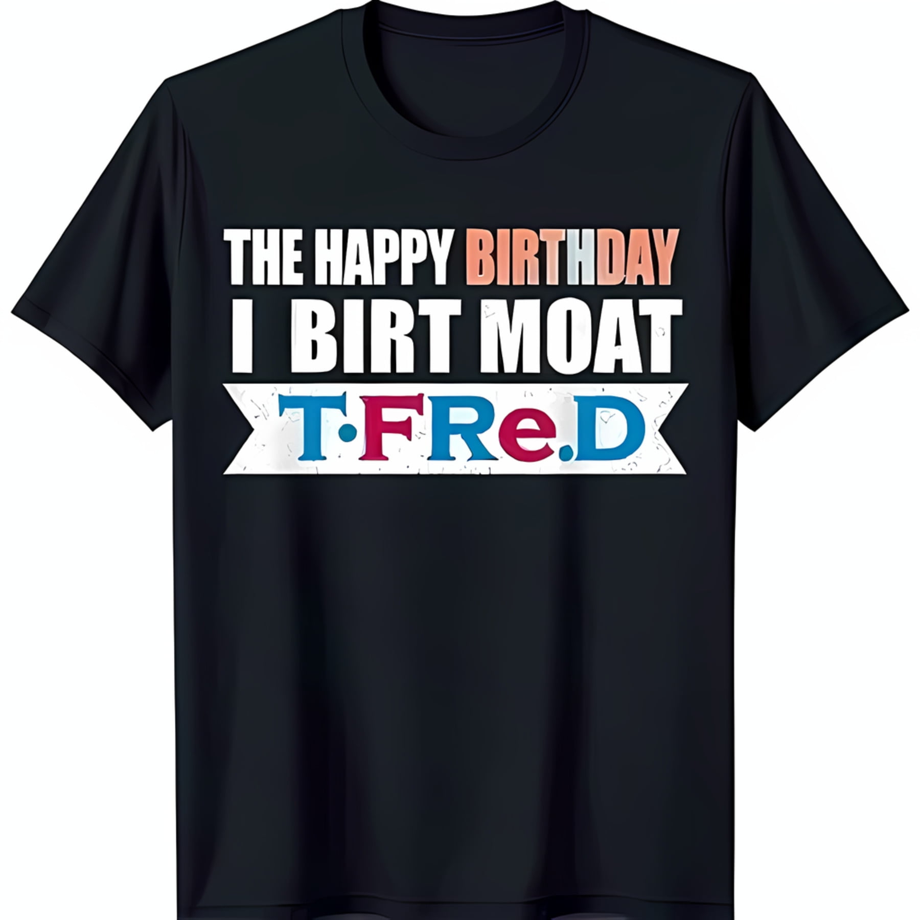 Unique Black TShirt with Bold 'The Happy Birthday I Birt Moat T Fre D
