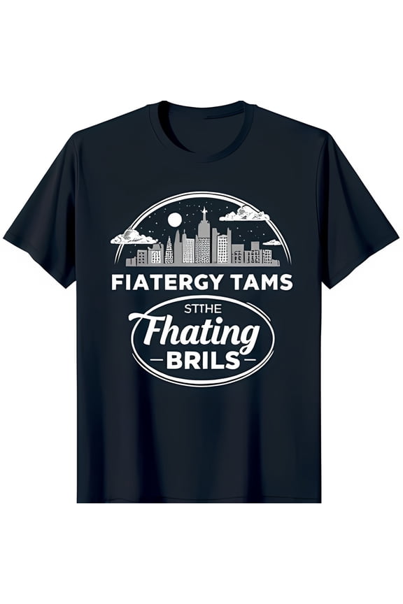 Unique Black T-Shirt with Cityscape Graphic Stars & Clouds Design