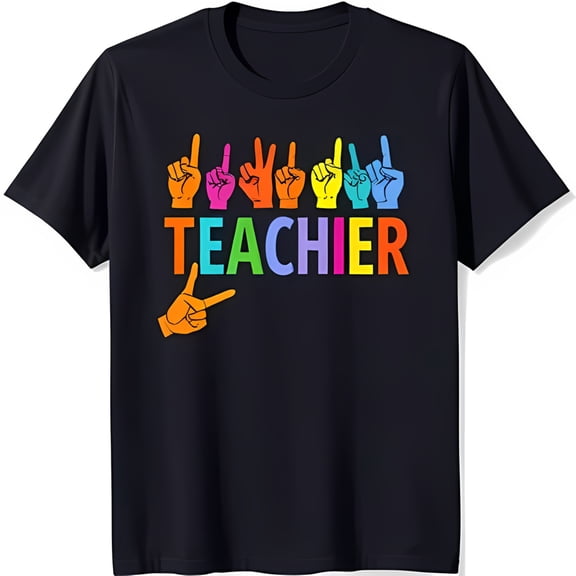 Unique Black T-Shirt with Colorful Sign Language Graphic for Teachers & Fans