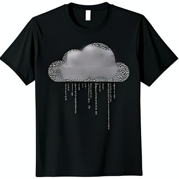 Unique Black T-Shirt with Eye Catching Cloud & Raindrop Text Graphic
