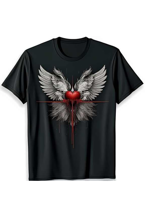 Unique Black T-Shirt with Gothic Red Heart & Dripping Blood Design
