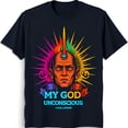 thumbnail image 1 of Unique Black T-Shirt with Rainbow Graphic & Third Eye Design, 1 of 5