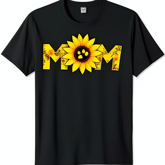 Unique Black T-Shirt with Sunflower Print Graphic for Dog Moms