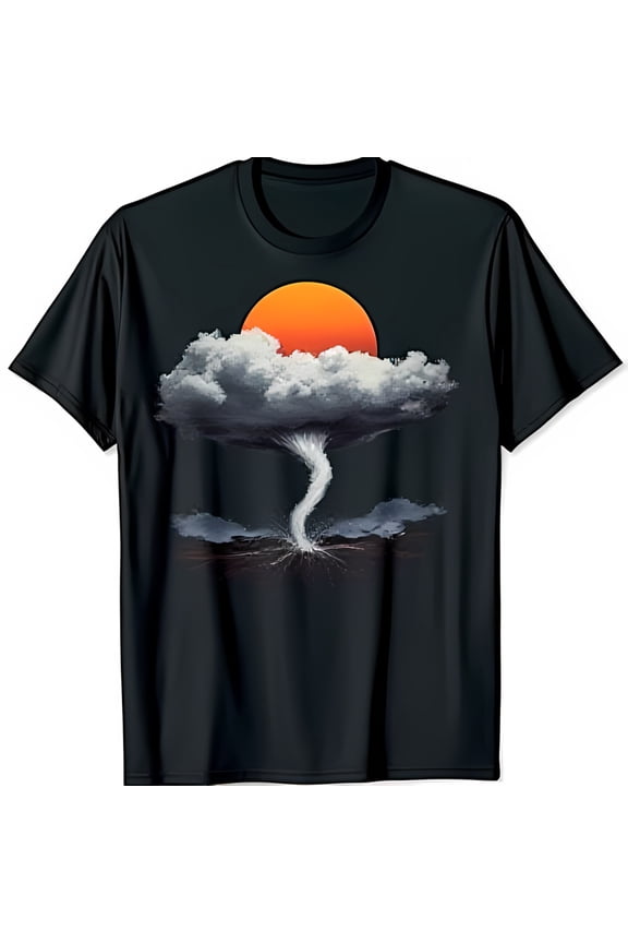 Unique Black T-Shirt with Swirling Cloud & Graphic Eye Catching Design