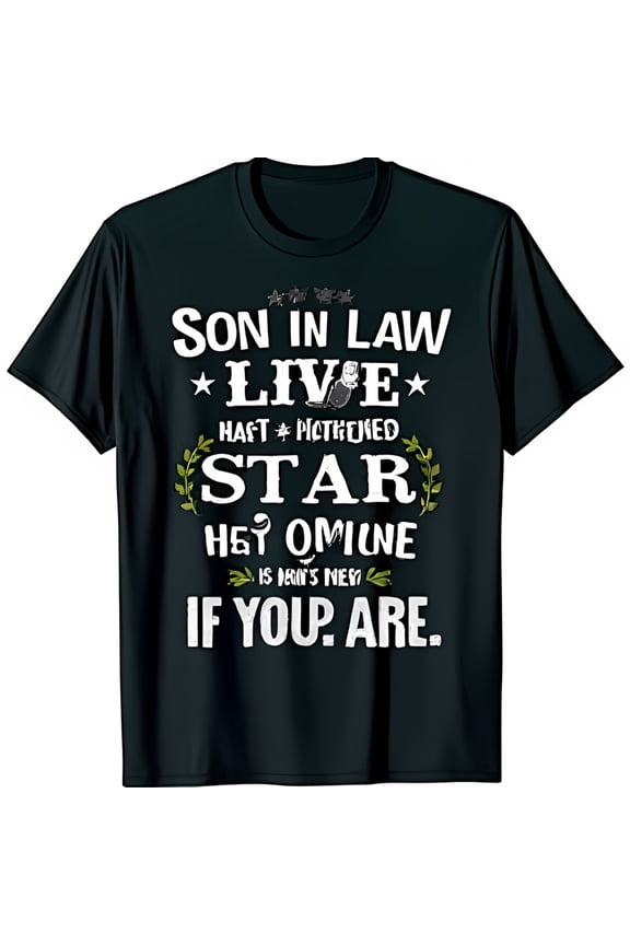 Unique Black T-Shirt with Whimsical Chest Graphic Son in Law Live Design