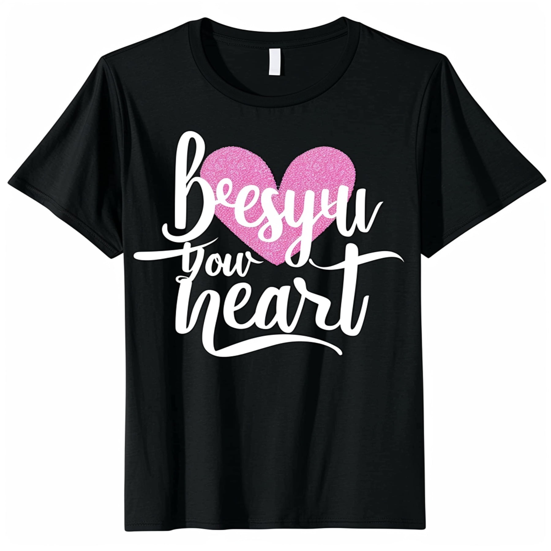 Unique Bless Your Heart T Shirt with Pink Glitter Heart Outline on Black Background Romantic