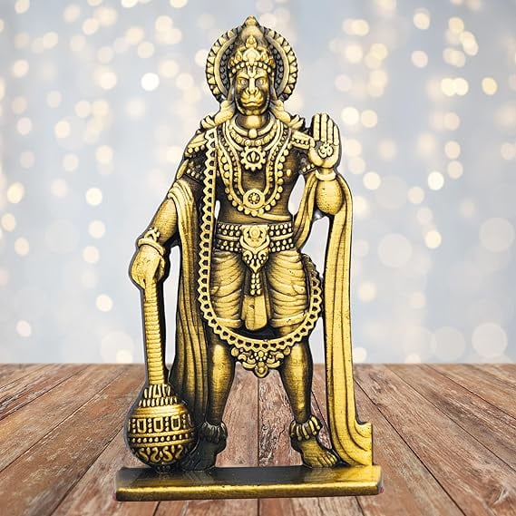 Unique Blessing Hanuman Idol with Double-Sided Design|Bajrangbali Statue for Gifting|Premium Hanuman Ji Murti for Mandir,Table,Desk,Home Decor,Gift.(Pack of 01)(4L*5H*1.5W cm) (Golden)