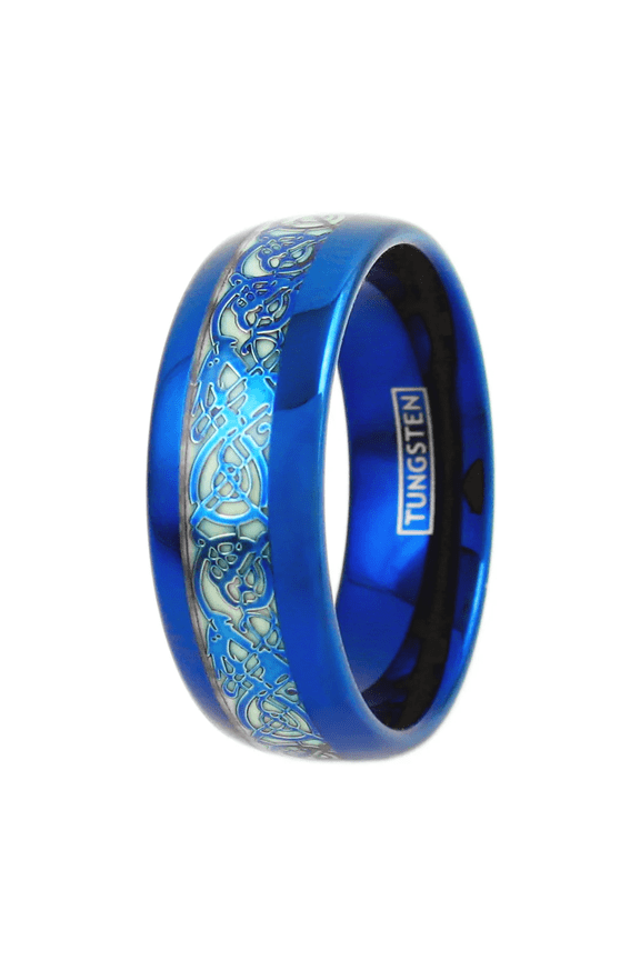 Unique Blue Glow in Dark Dragon Tungsten Carbide Wedding Band for Men & Women â€“ Engagement Band for Him & Her