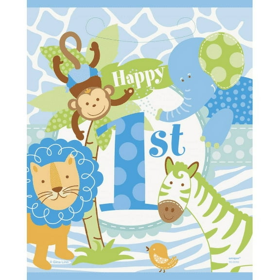 Unique Blue Safari 1st Birthday Treat Bags (8 ct)