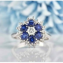 Unique Blue Sapphire Cluster Ring 925Silver Blue Sapphire Flower Ring Wedding Sapphires Ring Engagement Blue Sapphire Halo ring Gift For Her