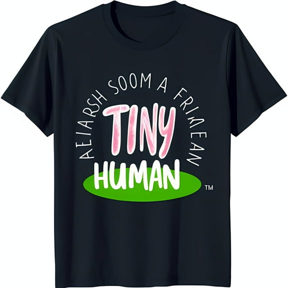 Unique Blue T-Shirt with Bold 'TINY HUMAN' Graphic & Fun Design