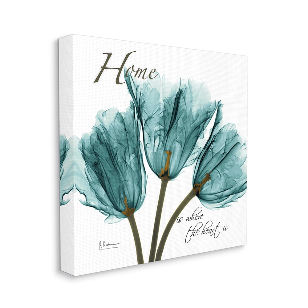 Unique Blue Tulips Silhouette Home Is Where Quote Botanical & Floral Gallery-Wrapped Canvas Print Wall Art, 17x17