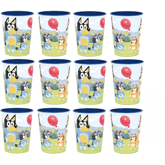 Unique Bluey Birthday Party Supplies Bundle Pack includes 12 Reusable Plastic Cups