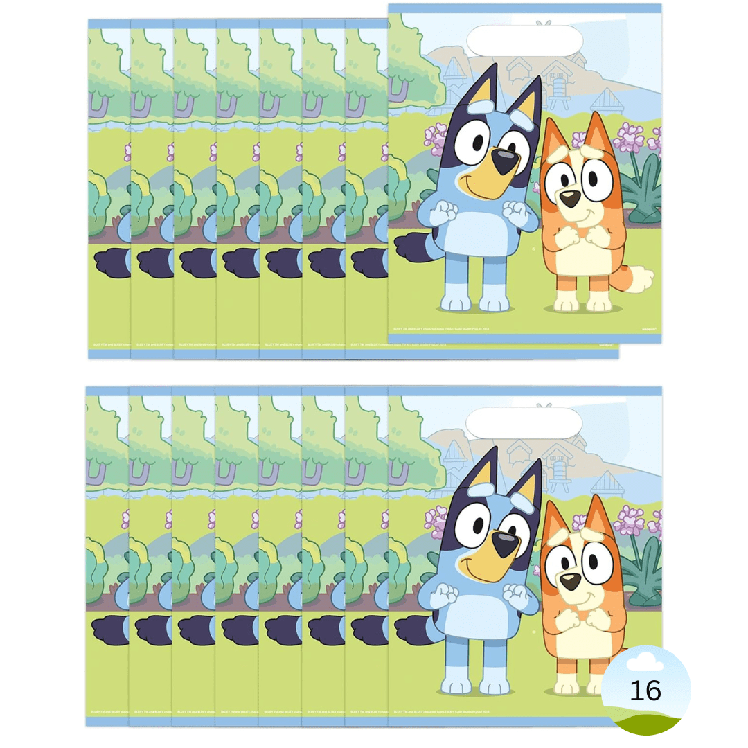 Unique Bluey Party Favor Bags | 16 Pack | Officially Licensed | Goodie Bags | Birthday Party Supplies, Favors & Decorations