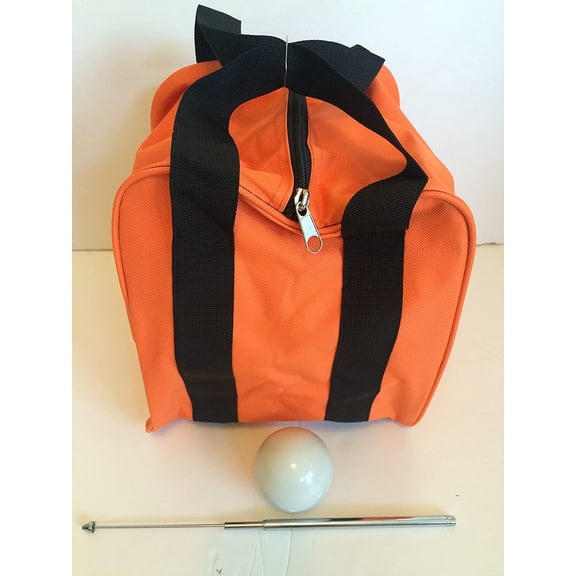 Unique Bocce Accessories Package - Extra Heavy Duty Nylon Bocce Bag (Orange with Black Handles), White pallina, Extendable Measuring Device