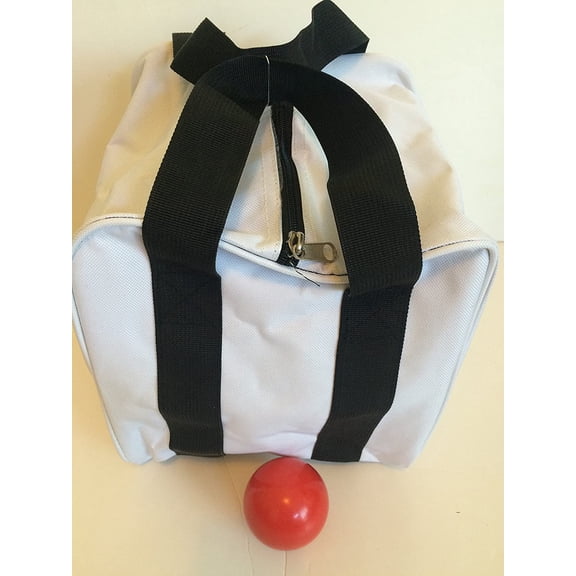 Unique Bocce Accessories Package - Extra Heavy Duty Nylon Bocce Bag (White with Black Handles) and Red pallina