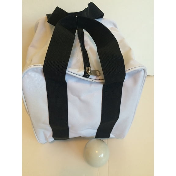 Unique Bocce Accessories Package - Extra Heavy Duty Nylon Bocce Bag (White with Black Handles) and White pallina