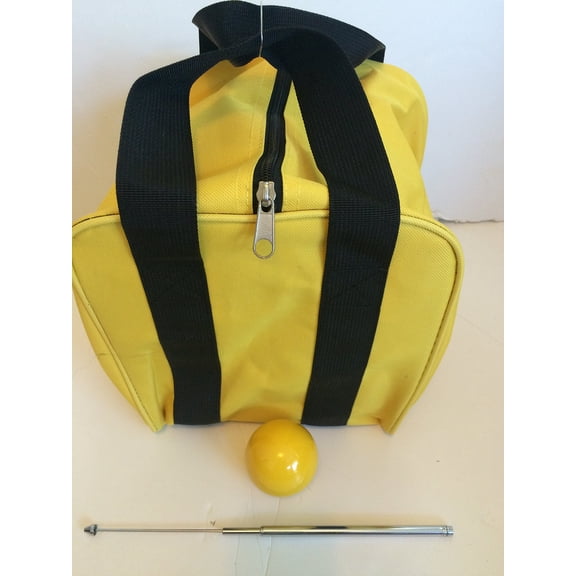 Unique Bocce Accessories Package - Extra Heavy Duty Nylon Bocce Bag (Yellow with Black Handles), Yellow pallina, Extendable Measuring Device