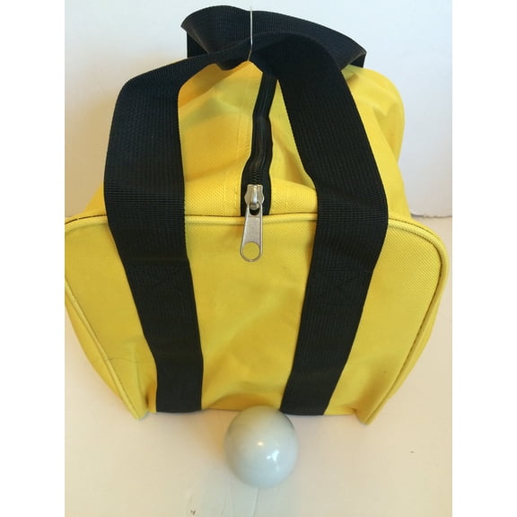Unique Bocce Accessories Package - Extra Heavy Duty Nylon Bocce Bag (Yellow with Black Handles) and White pallina