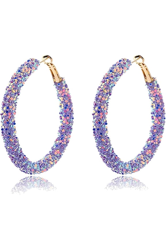 Unique Bohemian Shiny Glitter Colorful Sequins Round Hoop Lightweight Dangle Drop Sparkle Boho Earrings Wrapped Gold Plated Circle Statement Jewelry for Women