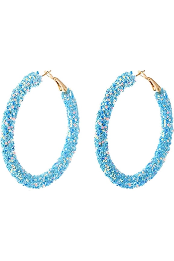 Unique Bohemian Shiny Glitter Colorful Sequins Round Hoop Lightweight Dangle Drop Sparkle Boho Earrings Wrapped Gold Plated Circle Statement Jewelry for Women