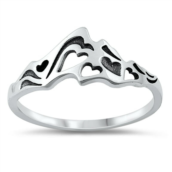 Unique Boho Heart Mountain Range Ring .925 Sterling Silver Band Jewelry Female Male Unisex Size 4