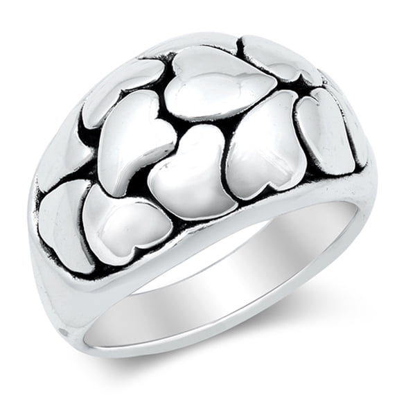 Unique Boho Repeating Promise Heart Chunky Ring .925 Sterling Silver Band Jewelry Female Size 11