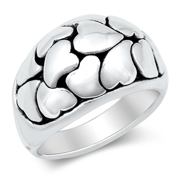 Unique Boho Repeating Promise Heart Chunky Ring .925 Sterling Silver Band Jewelry Female Size 11