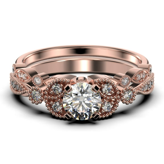Unique Boho & hippie 2.00 Carat Round Cut Diamond Moissanite Engagement Ring, Wedding Ring in 10k Solid Rose Gold, Leaf Ring, Promise Ring, Anniversary Gift, Bridal Set, Matching Band