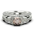 thumbnail image 1 of Unique Boho & hippie 2.00 Carat Round Cut Morganite And Diamond Moissanite Engagement Ring, Wedding Ring in 10k Solid White Gold, Leaf Ring, Promise Ring, Anniversary Gift, Bridal Set, Matching Band, 1 of 3