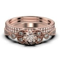 thumbnail image 1 of Unique Boho & hippie 2.50 Carat Round Cut Morganite And Diamond Moissanite Engagement Ring, Wedding Ring in 10k Solid Rose Gold, Leaf Ring, Promise Ring, Anniversary Gift, Trio Set, Matching Band, 1 of 4