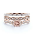 thumbnail image 1 of Unique Boho & hippie 2.50 Carat Round Cut Morganite And Diamond Moissanite Engagement Ring, Wedding Ring in 10k Solid Rose Gold, Leaf Ring, Promise Ring, Anniversary Gift, Trio Set, Matching Band, 1 of 3