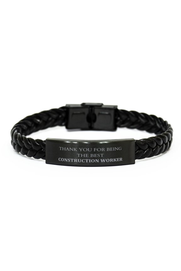 Unique Braided Leather Bracelet for the Best Construction Worker - Appreciation Gift for Birthday, Holidays, or Graduation - Thank You for Your Hard Work and Dedication in Building Our Future