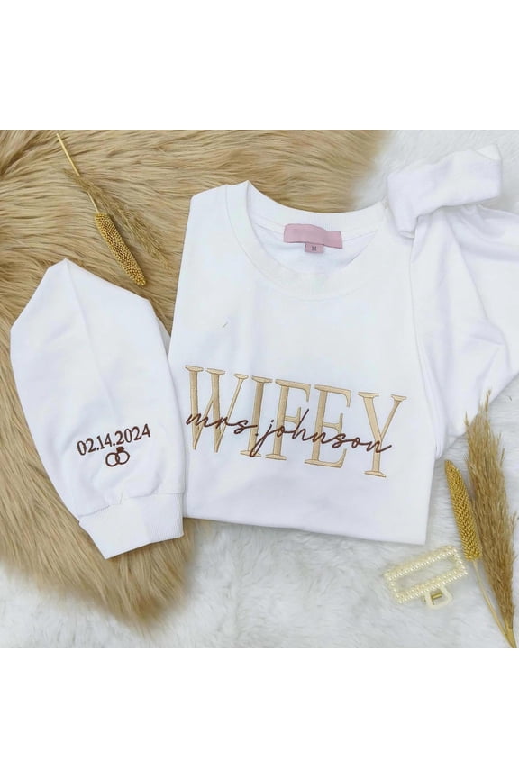Unique Bridal Shower Gift Sweatshirt, Newlywed Honeymoon Gift, Custom Embroidered Sweatshirt