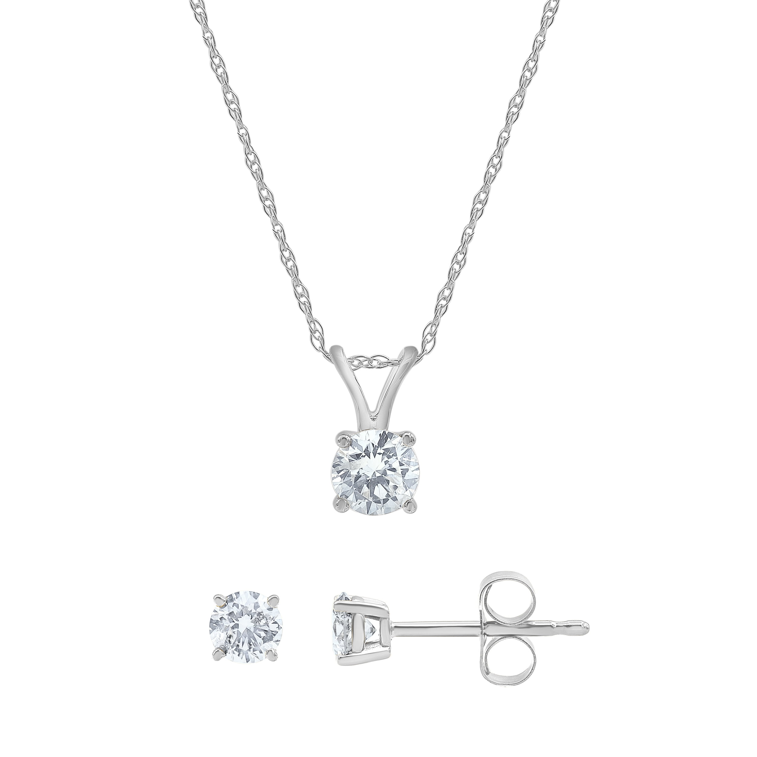 Unique Brilliance 0.50 Carat T.W. Diamond Women's Stud Earring & Pendant Set in 14K White Gold (I-J, I2-I3)