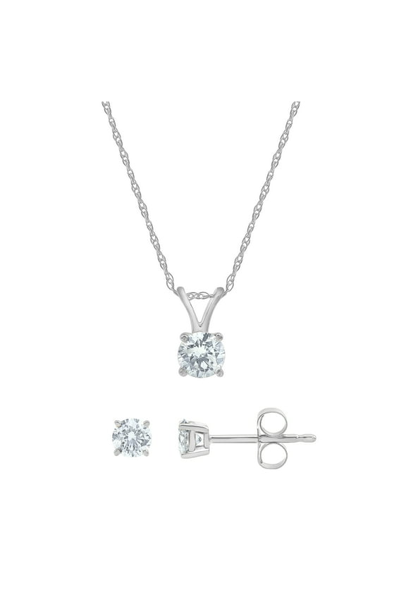 Unique Brilliance 0.50 Carat T.W. Diamond Women's Stud Earring & Pendant Set in 14K White Gold (I-J, I2-I3)