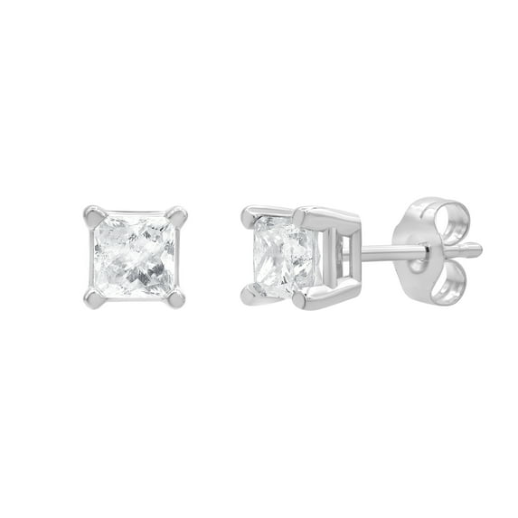 Unique Brilliance 0.75 Carat T.W. Princess Diamond Stud Earring in 14K White Gold (I-J, I2-I3)
